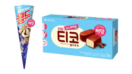 월드콘 바닐라 저당, 티코 밀크초코 저당. [자료:롯데웰푸드]