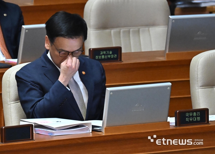 대정부질문 질의 자료 살피는 崔 권한대행