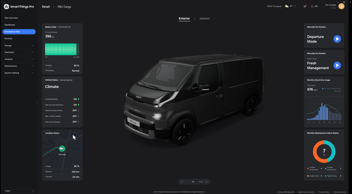 삼성전자 스마트싱스 프로를 통해 기아 차량(PBV)을 제어하는 사진