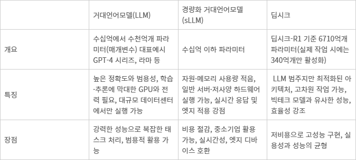 거대언어모델, 경량 언어모델, 딥시크 비교