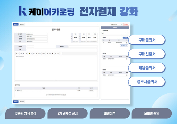 기웅정보통신, '케이어카운팅' 전자결재 기능 강화… 기업 맞춤형 서비스 제공