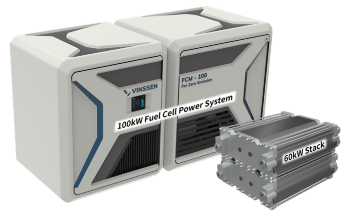 빈센의 100㎾ 선박용 연료전지와 60㎾ 스택 이미지.