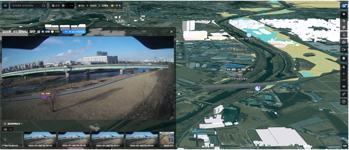 댐-하천 디지털트윈 물관리 플랫폼 위험상황 알림기능 - 국가하천 CCTV 모니터링 및 수위 상승에 따른 하천 접근(사람, 자동차 등) 위험 감지 알림. 자료 출처 : 환경부