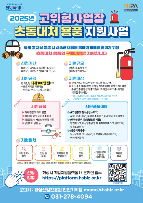 화성산업진흥원, 고위험사업장 초동대처 용품 지원사업 상반기 참여기업 모집
