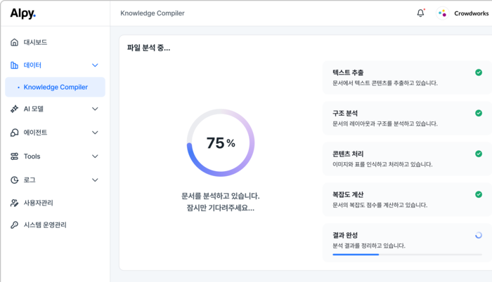 크라우드웍스 알피 날리지 컴파일러 화면 예시. 회사 제공