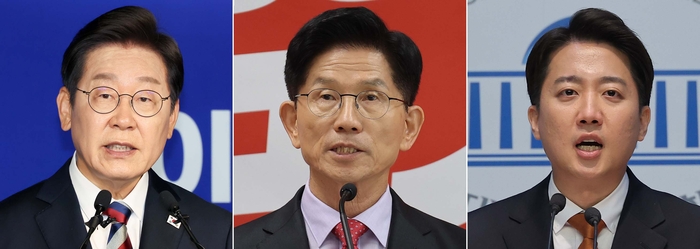 이재명 더불어민주당 후보, 김문수 국민의힘 후보, 이준석 개혁신당 후보  〈연합뉴스〉