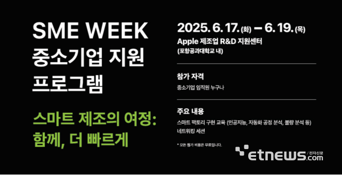 포항시-애플 제조업 R&D 지원센터, 'SME Week 중소기업 지원 프로그램' 개최