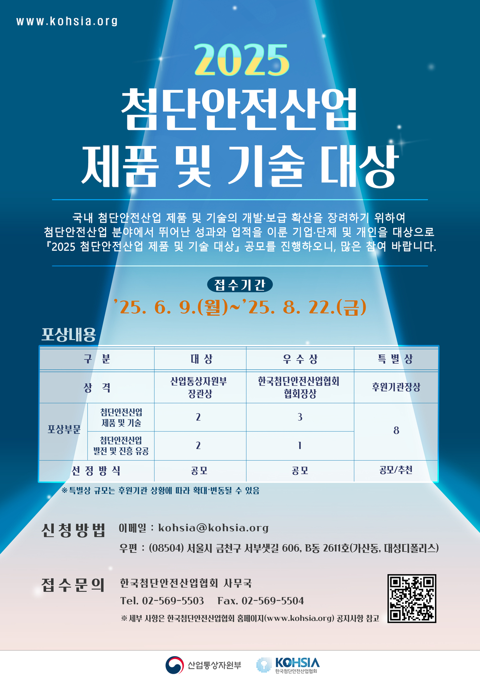KOHSIA, '2025 첨단안전산업 제품 및 기술 대상' 포상 신청 접수