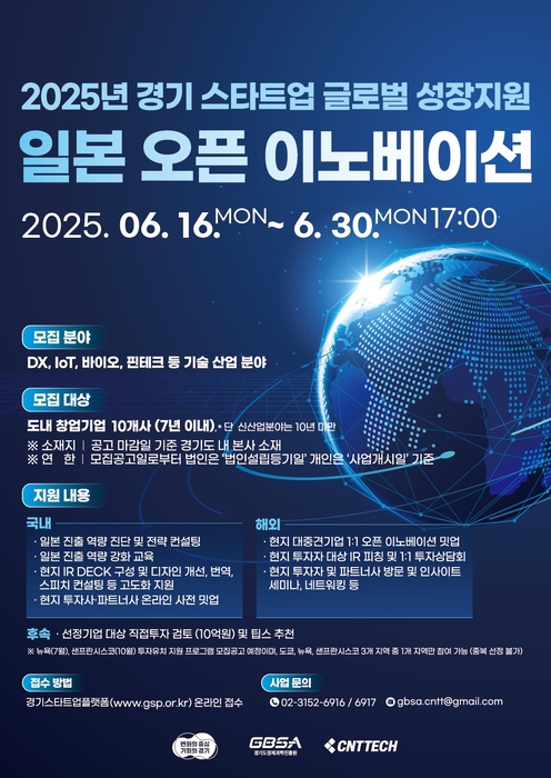 경기도, '2025년 경기 스타트업 글로벌 성장지원 일본 오픈이노베이션 프로그램' 포스터.