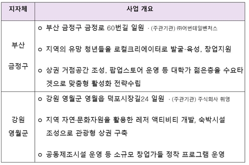 2025년 지역상권 활력지원 사업 선정 결과 〈출처:중기부〉