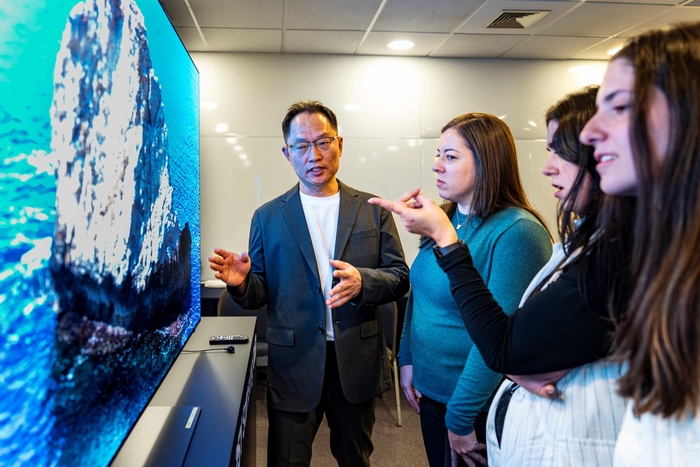 브라질 상파울루에서 개최한 '2025 중남미 VD 세미나'에서 참석자들이 삼성전자 OLED TV 화질 기술을 살펴보고 있다.
