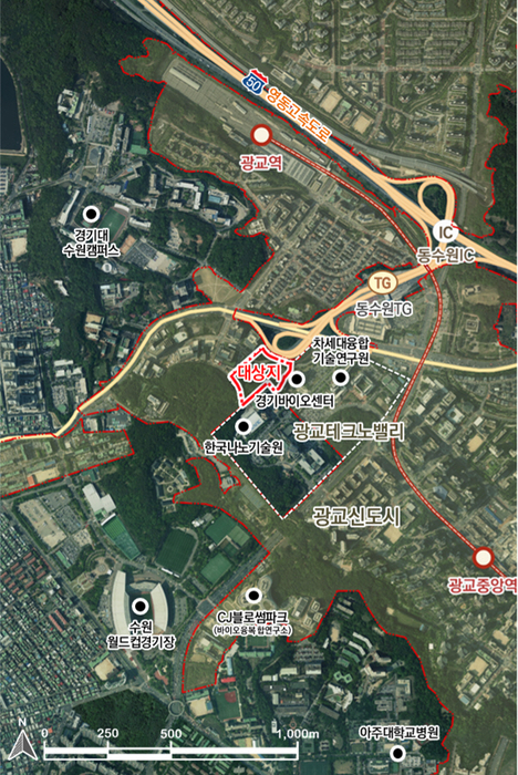 경기도, 수원 광교테크노밸리 내 바이오 유휴부지 위치도.
