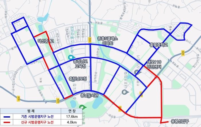 충남 내포신도시 자율주행 버스 노선 구간