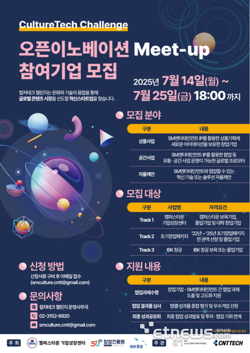 씨엔티테크·SM컬처파트너스, '컬처테크 챌린지' 3기 스타트업 모집 - 뉴스 썸네일 이미지