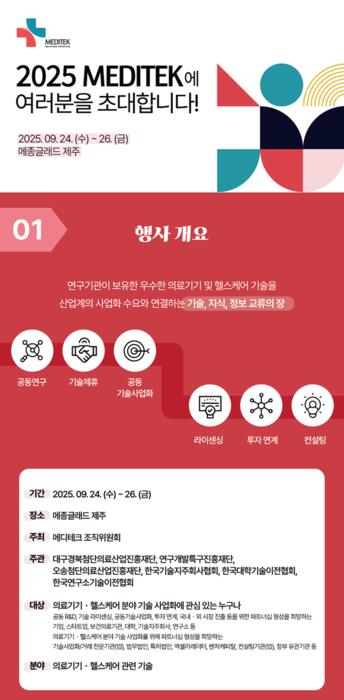 [에듀플러스]“의료기기·헬스케어 기술사업화 플랫폼 '2025 MEDITEK', 9월 제주서 개최…참가 신청 접수 중”