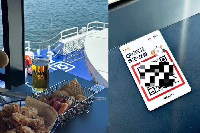 BBQ치킨 한강버스여의도점에서 바라 본 한강, 메이트 QR오더 테이블 스티커. 사진 = (주)푸드테크 제공
