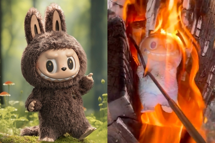 중국 인형 '라부부'에 고대 악마가 빙의할 수 있다며 인형을 불태우는 영상이 SNS에 게재되고 있다. 사진=팝마트/틱톡 캡처