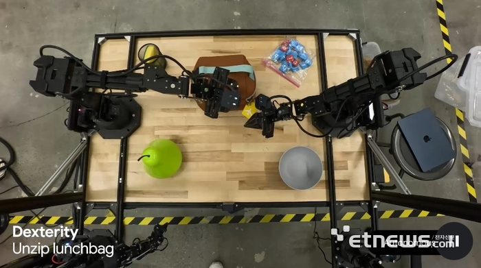 구글딥마인드의 온디맨드 로봇 모델인 '제미나이 로보틱스 온 디바이스(Gemini Robotics On-Device)' 기술 시연 관련 영상 캡쳐