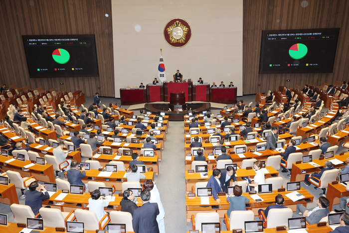 23일 국회 본회의에서 김상환 헌법재판소장 후보자 임명동의안이 통과되고 있다. 연합뉴스