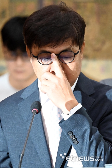 [포토] 안경고쳐쓰는 최휘영