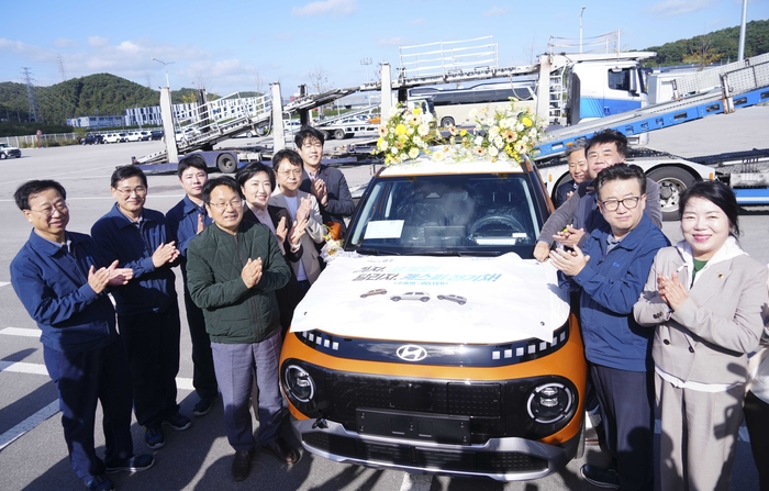 지난해 10월 열린 광주글로벌모터스(GGM) '캐스퍼 전기차(EV)' 수출기념식'.