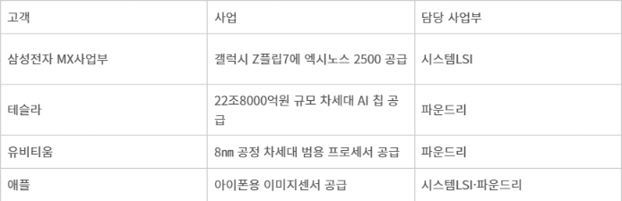 삼성전자 시스템LSI·파운드리 사업부 올해 주요 성과 - 자료 : 업계 취합