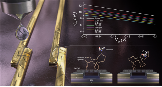 표면 장력 유도 잉크젯 프린팅을 이용한 CNT FET 바이오센서 제작 및 응용 모식도