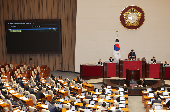 국가인권위원회 위원 선출안 부결     (서울=연합뉴스) 박동주 기자 = 27일 서울 여의도 국회 본회의에서 국가인권위원회 위원(이상현), 국가인권위원회 위원(우인식) 선출안이 부결되고 있다. 2025.8.27     pdj6635@yna.co.kr (끝)