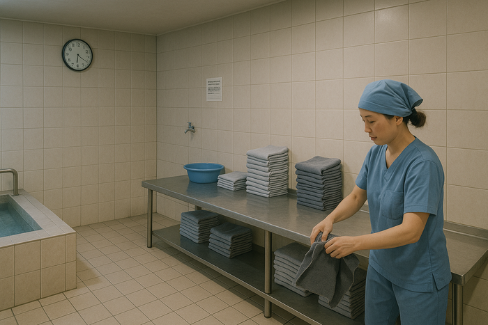 세신사가 수건을 정리하는 모습. 사진=챗GPT