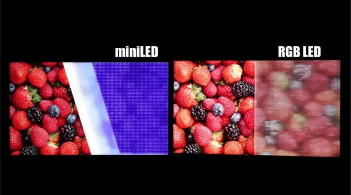 소니가 일반 미니LED 후면광원 기술과 자사의 'RGB LED' 기술을 비교 시연한 모습. 소니는 자사 기술 명칭을 RGB LED라고 소개했다. (사진=flatpanelshd)