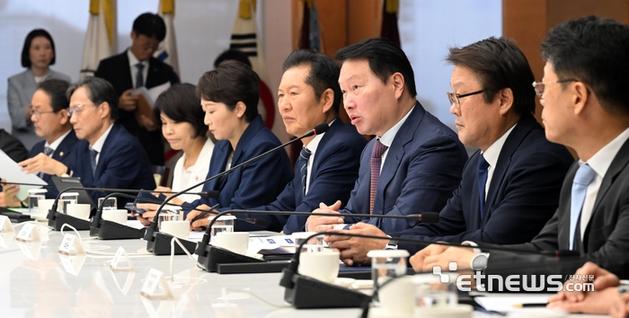 [포토] 민주당-대한상의 정책간담회 인사말 하는 최태원