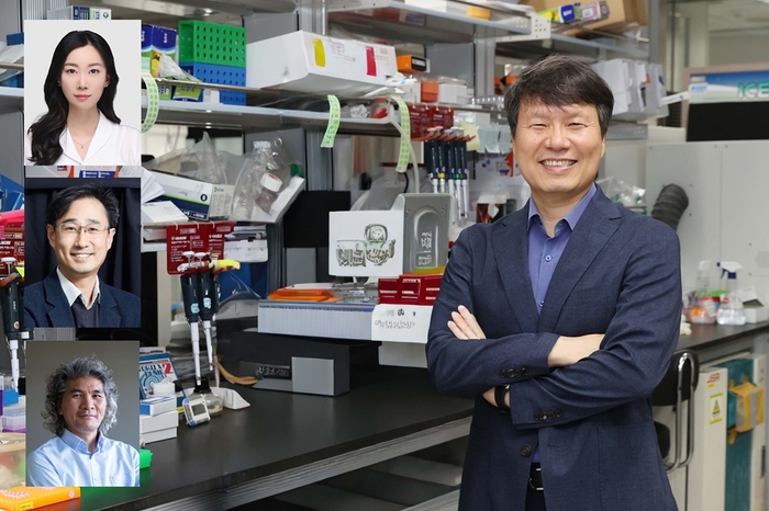 연구팀 사진. 왼쪽 위부터 현보배 박사, 김대수 교수, 이창준 단장. 오른쪽 허원도 교수.