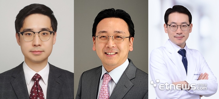 왼쪽부터기초의학상 수상자 경희대학교 의과대학 연동건 교수, 임상의학상 수상자 서울대학교 의과대학 박경우 교수, 중개의학상 수상자 서울대학교병원 방사선종양학과 이주호 교수