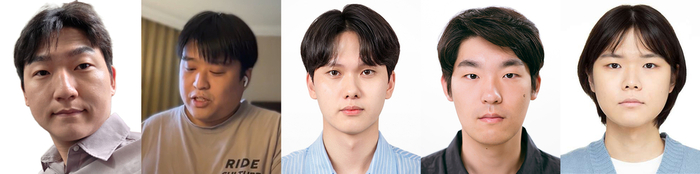 [왼쪽부터 김선동 GIST AI융합학부 교수, 김세진 박사후연구원, 황산하 석사과정 졸업생, 이승필 석사과정생, 전기전자컴퓨터공학과 이호성 학사 졸업생.