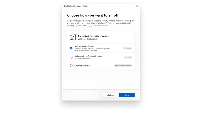 ESU(확장 보안 업데이트) 등록 마법사. 한국MS 제공
