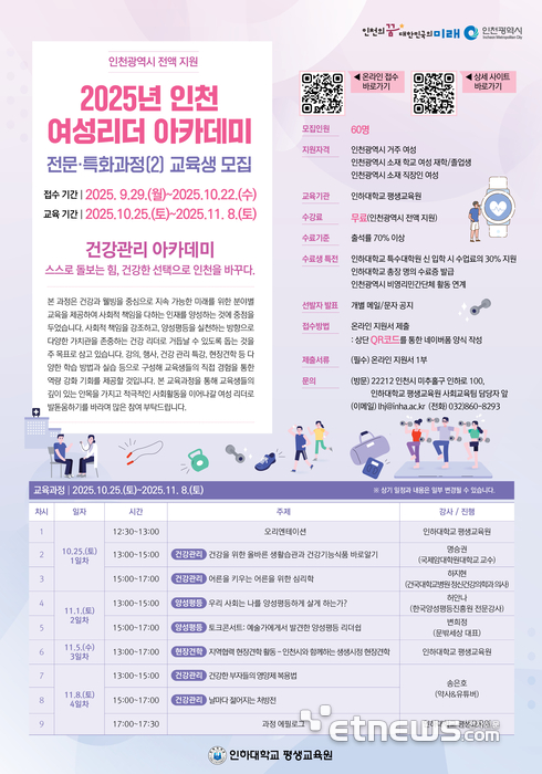 인하대, '2025년 인천 여성리더 아카데미' 포스터.