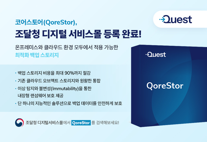 퀘스트소프트웨어 '코어스토어' 조달청 디지털서비스몰 등록, 공공기관 데이터 보호 및 비용 절감 지원