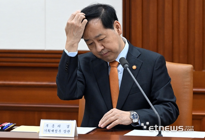 [포토] 머리 쓸어넘기는 구윤철 부총리