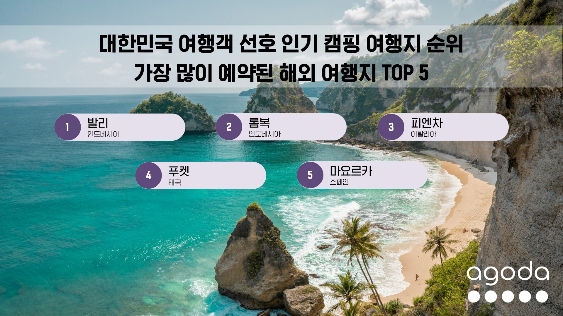 사진= 대한민국 여행객 선호 인기 해외 캠핑 여행지 순위