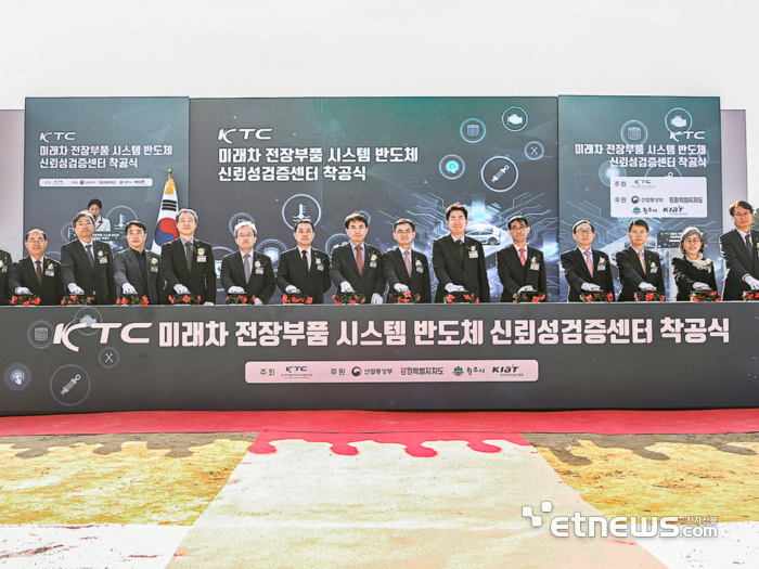 송기헌 국회의원, 김시성 강원도의회 의장, 김진태 강원도지사, 안성일 KTC 원장, 원강수 원주시장(왼쪽 다섯번째부터) 등 주요 참석자들이 기념행사를 했다.