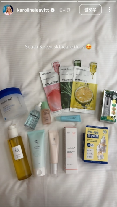레빗 백악관 대변인이 29일 SNS에 올린 한국 화장품 인증사진. 사진=레빗 대변인 인스타그램 캡쳐