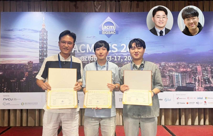 이번 성과를 낸 연구진. 왼쪽부터 김용대 KAIST 교수와 손민철·김광민 박사과정. 오측 상단에 박출준 경희대 교수, 오범석 박사과정.