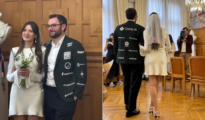 걸어 다니는 광고판 자처한 새신랑... “턱시도에 기업 로고 넣으실 분?”