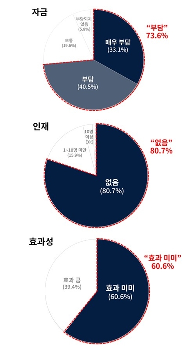국내 제조기업 AI 전환에 대한 자금, 인재, 효과성 실태 인식 조사 (자료=대한상공회의소)