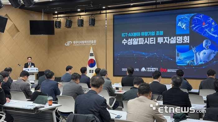 성주현 대구광역시 원스톱기업투자센터장이 'AX산업 중심도시 대구, 투자설명회'에서 인사말을 하고 있다.