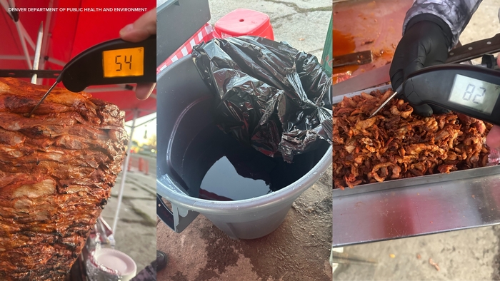 식품 검사원이 표백제를 부은 노점상에서 발견된 위반 사항. 사진=덴버 공중보건환경부(DDPHE)/KUSA-TV 캡처
