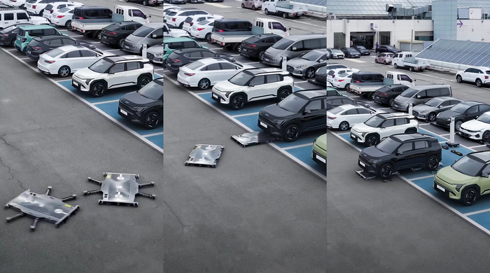 주차 로봇이 기아 EV3를 자유롭게 이동시키는 장면 / 현대자동차그룹