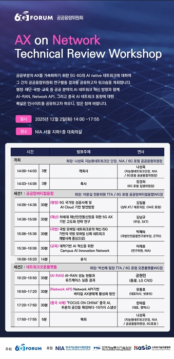 공공망 혁신 논의의 장… 6G 포럼 'AX on Network 워크숍' 열린다