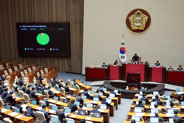 지난해 12월 2일 국회 본회의에서 지역의사의 양성 및 지원 등에 관한 법률안(대안)이 가결되고 있다. (사진=연합뉴스)