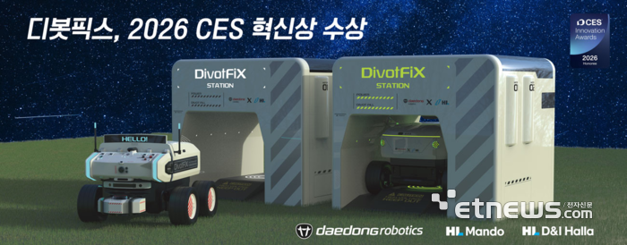 대동로보틱스가 HL그룹과 공동개발중인 골프 디봇 보수 AI 로봇 '비봇픽스'가 CES 2026 혁신상을 수상했다.